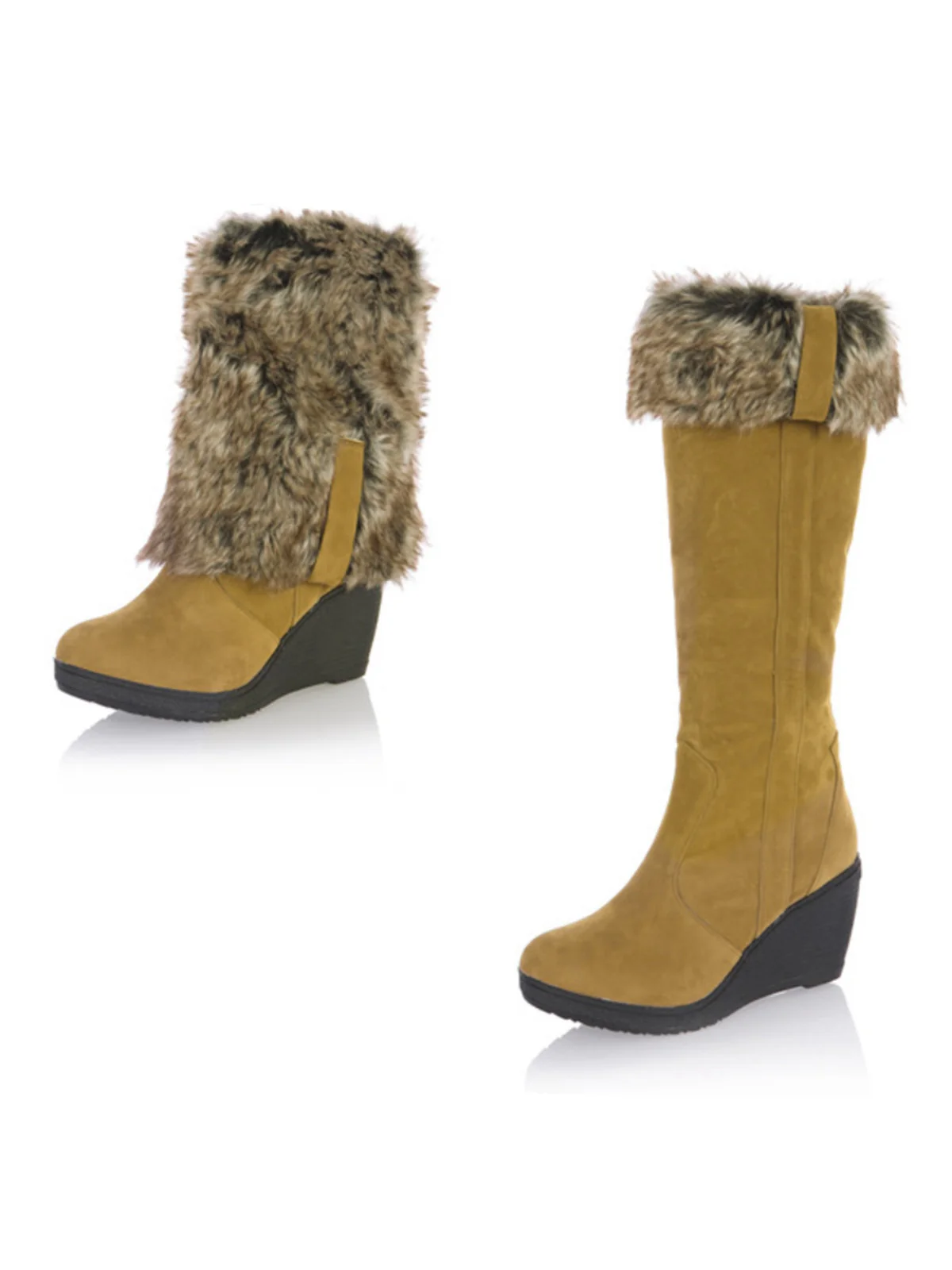 Frosted Leather Wedge Heel Knee High Boots - Image 4