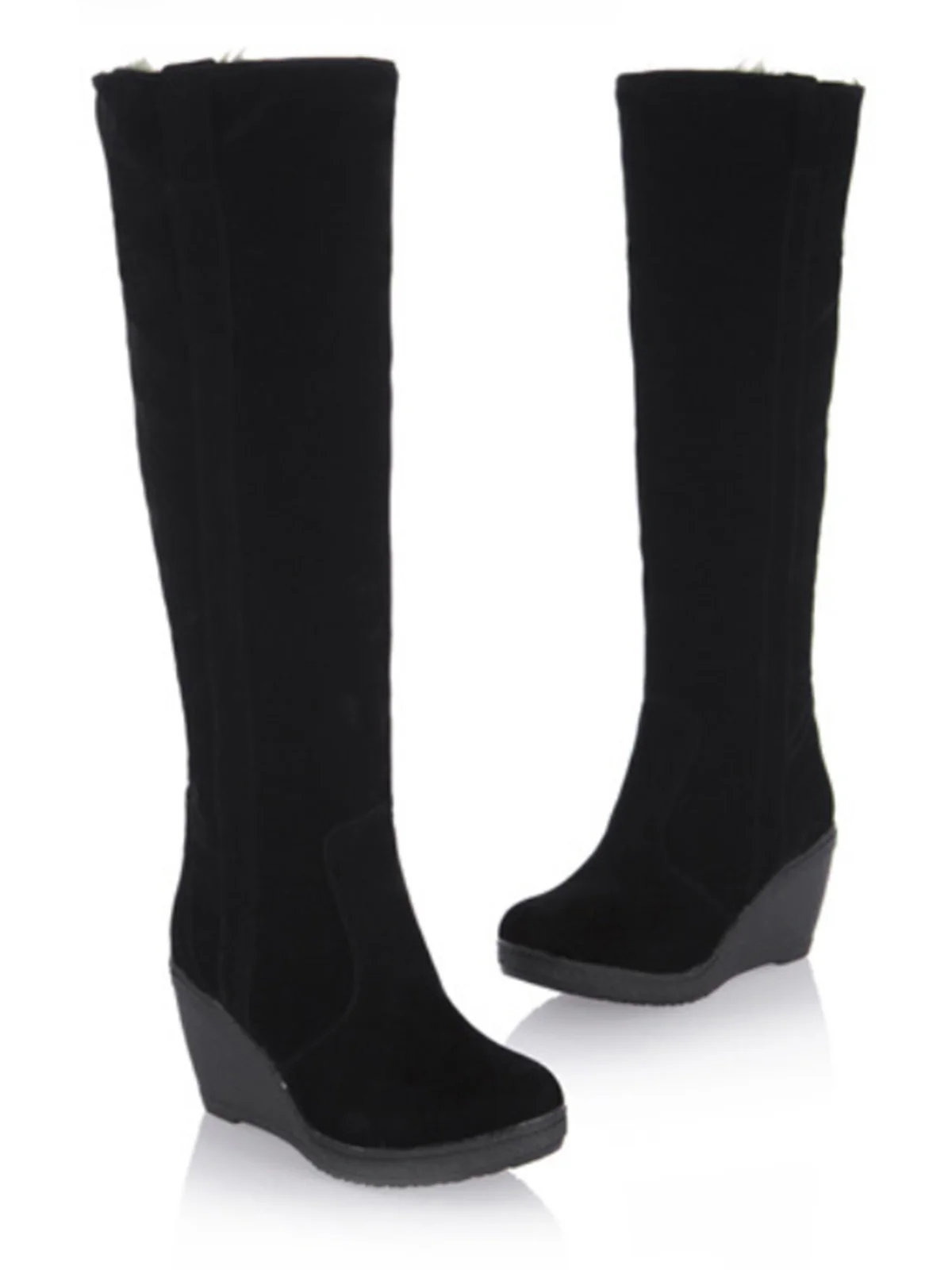 Frosted Leather Wedge Heel Knee High Boots - Image 5