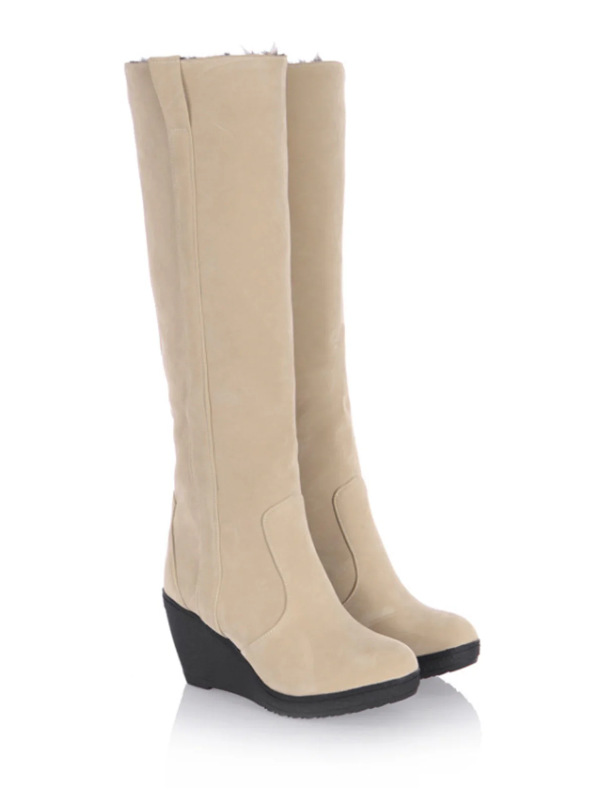 Frosted Leather Wedge Heel Knee High Boots - Image 6