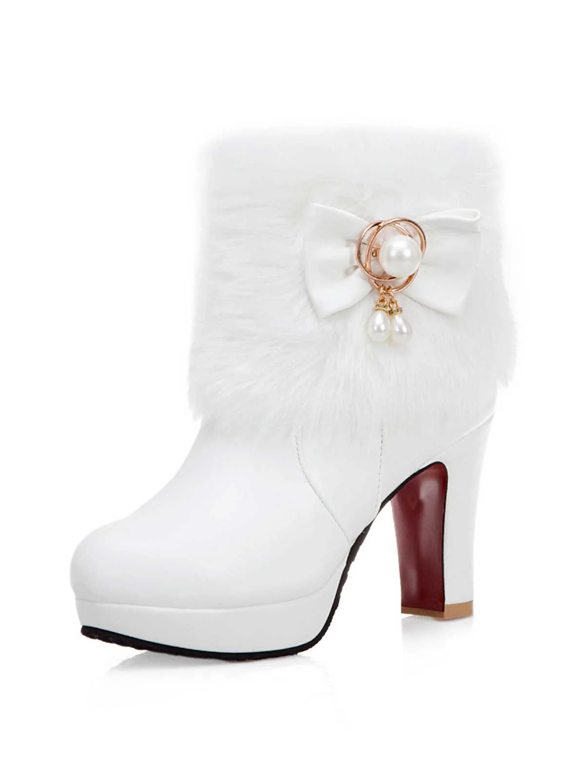Fur Bow Pointed High Heels Boots - Image 3