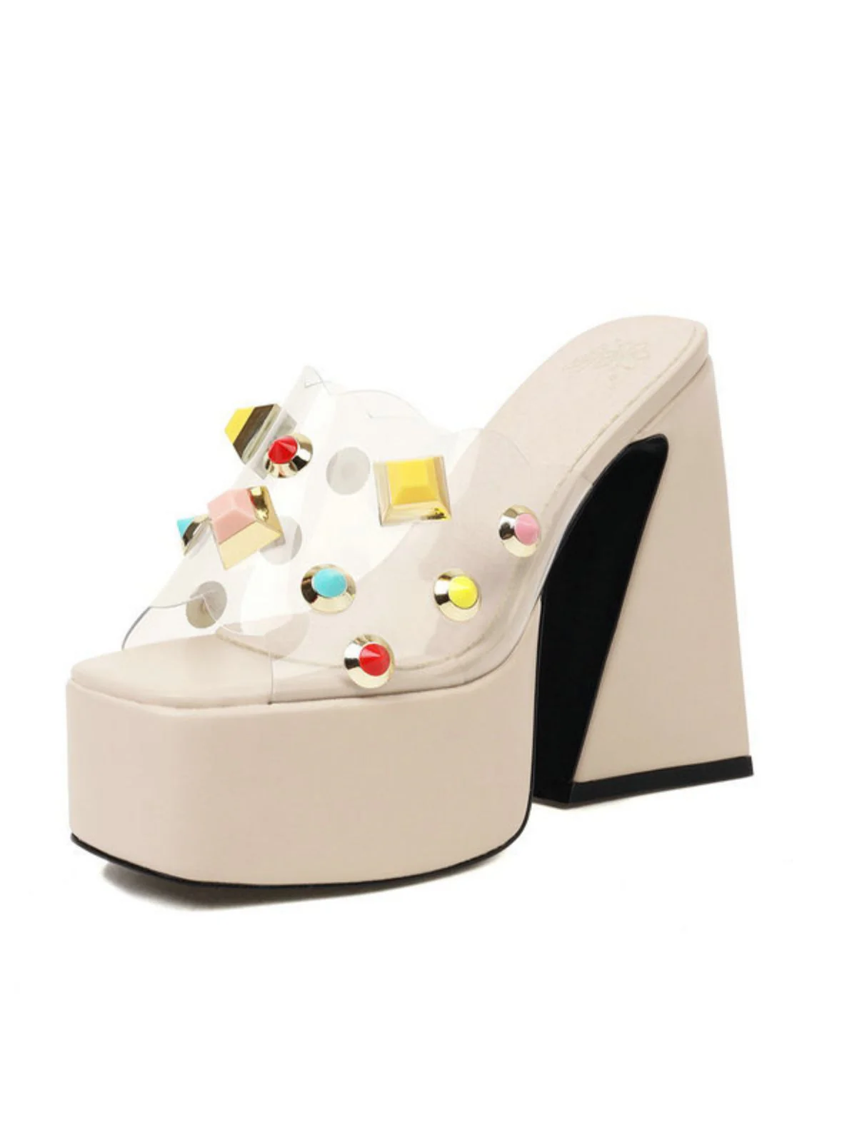 Gem Studded Transparent Chunky Heel Shoes - Image 2