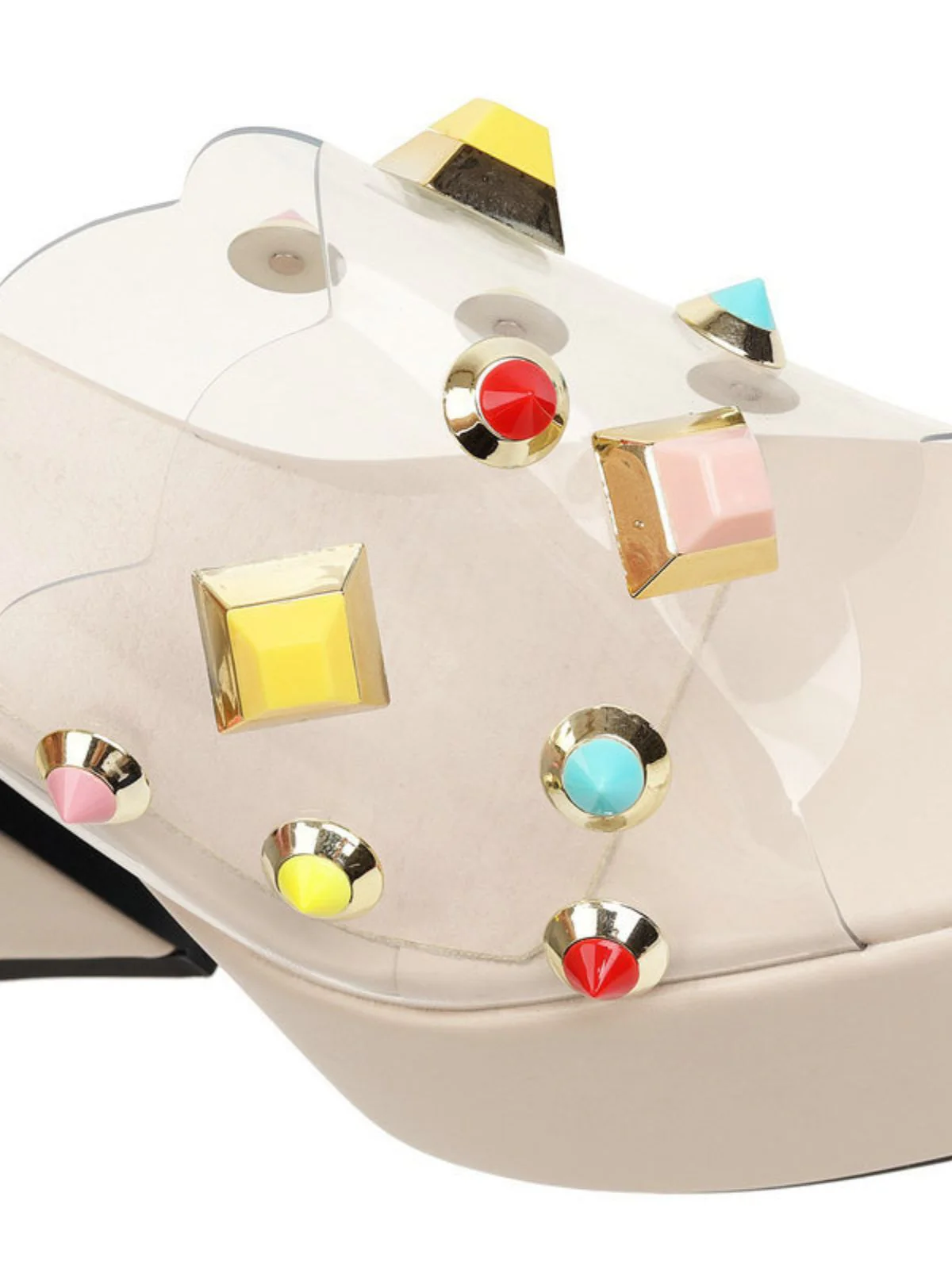 Gem Studded Transparent Chunky Heel Shoes - Image 3