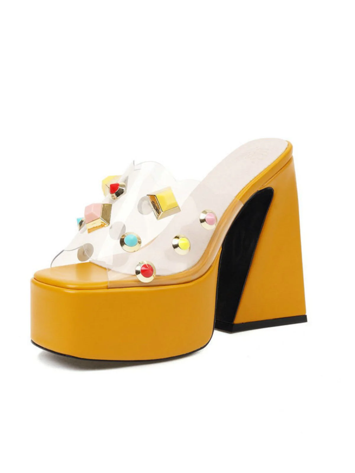 Gem Studded Transparent Chunky Heel Shoes - Image 7