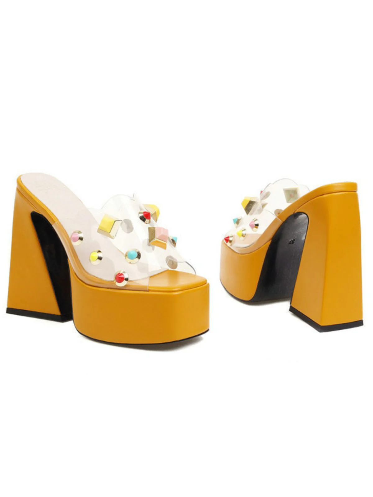 Gem Studded Transparent Chunky Heel Shoes - Image 8