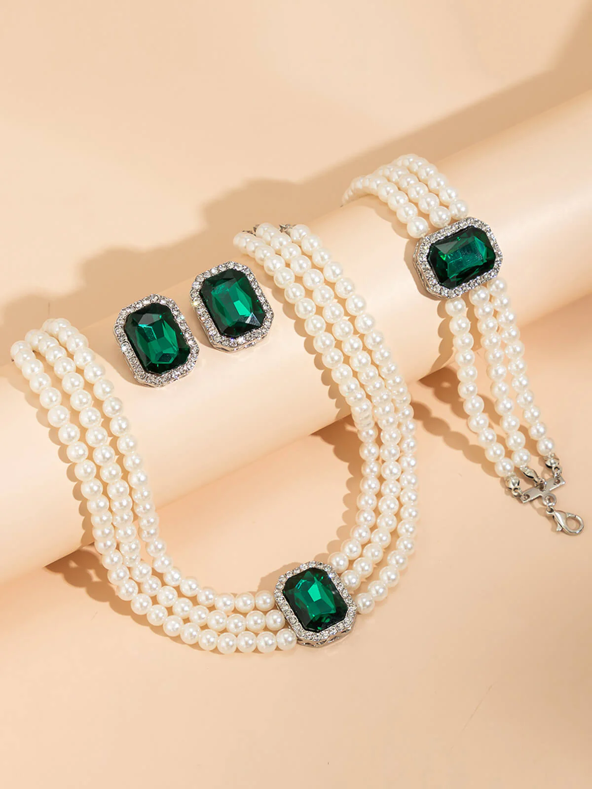 Gemstone Pearl Necklace & Bracelet & Earrings Set - Image 2