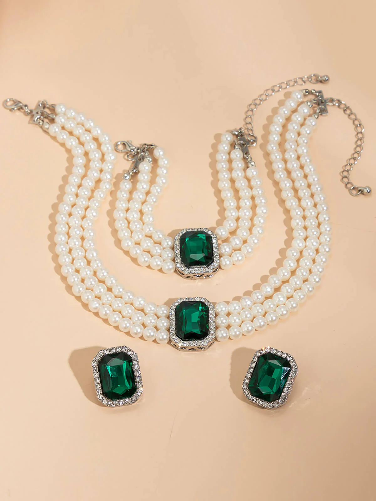 Gemstone Pearl Necklace & Bracelet & Earrings Set - Image 3