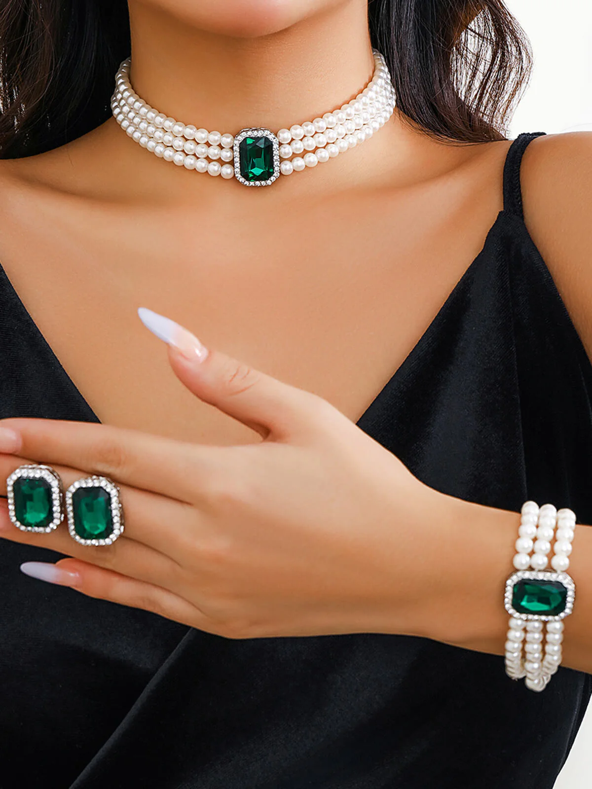 Gemstone Pearl Necklace & Bracelet & Earrings Set - Image 4