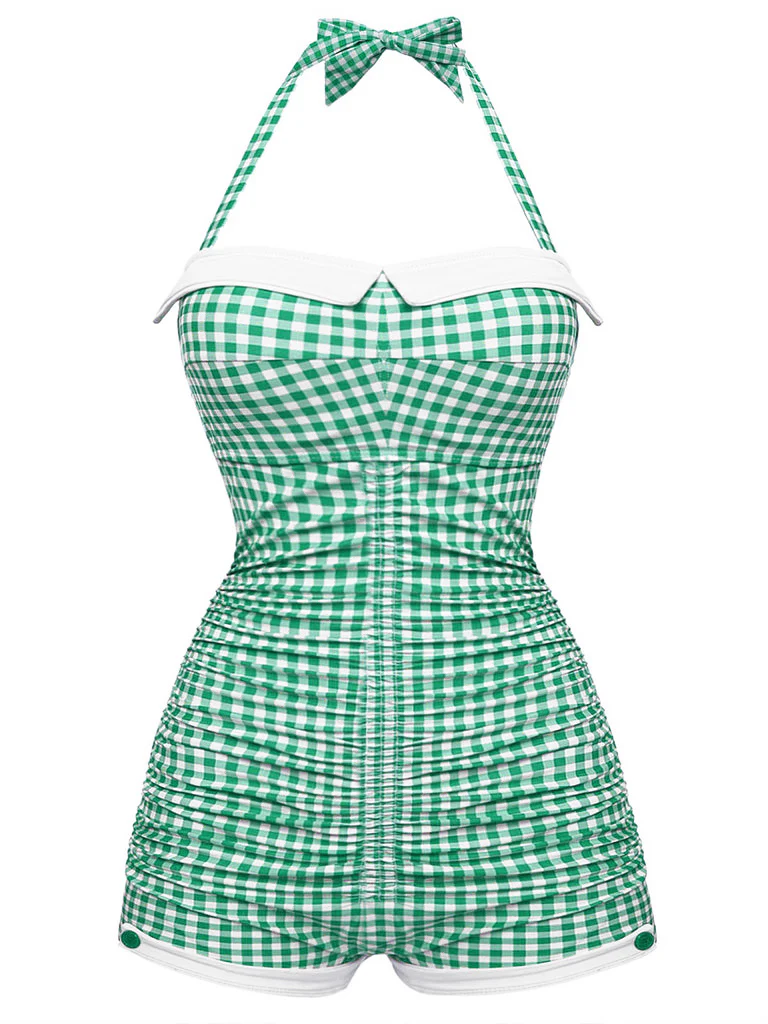 Gingham 1950s Halter Bowknot One-piece Swimsuit - Image 20