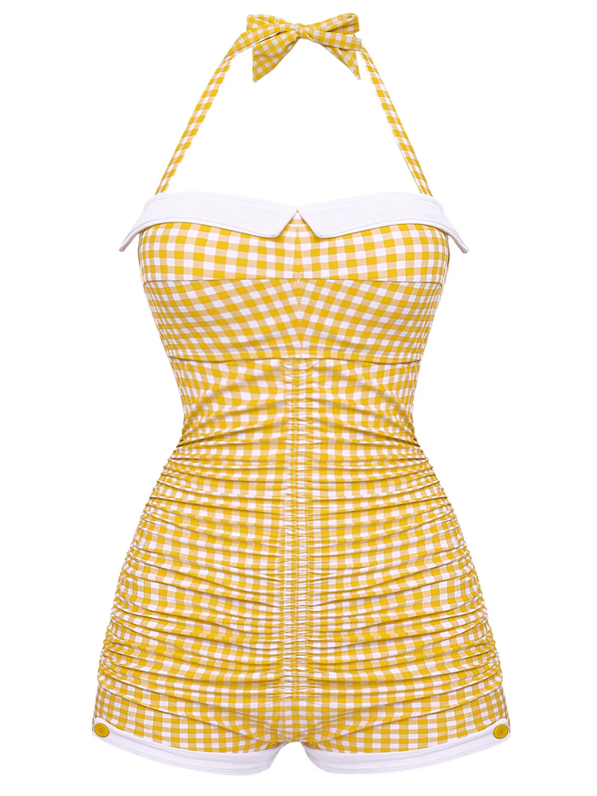 Gingham 1950s Halter Bowknot One-piece Swimsuit - Image 5