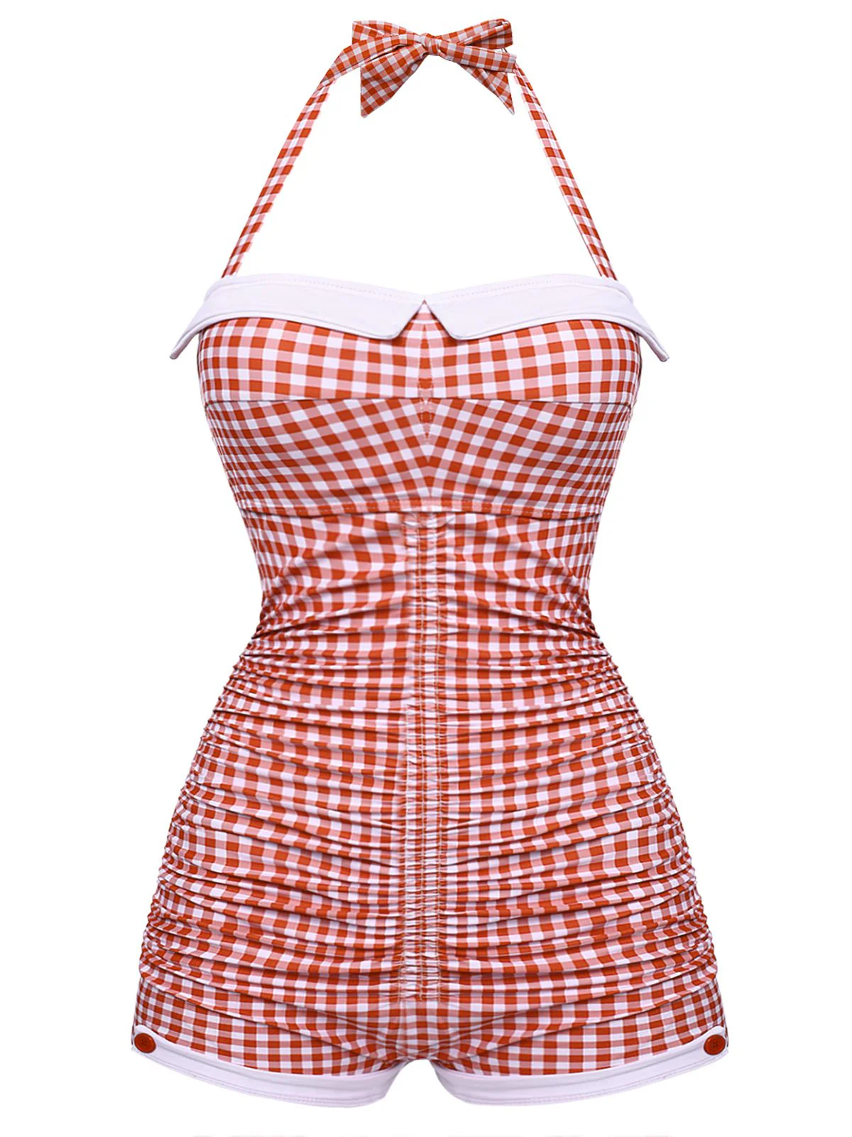 Gingham 1950s Halter Bowknot One-piece Swimsuit - Image 8