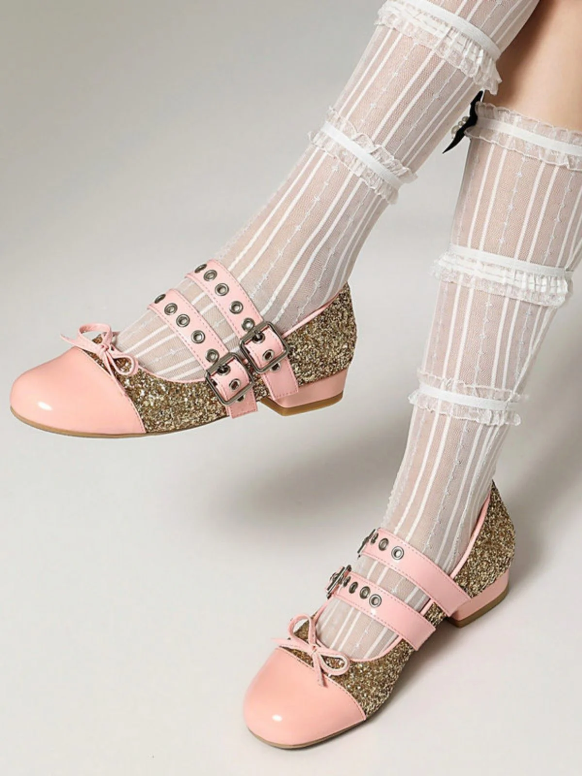 Glitter Buckle Details Mary Jane Heels - Image 7