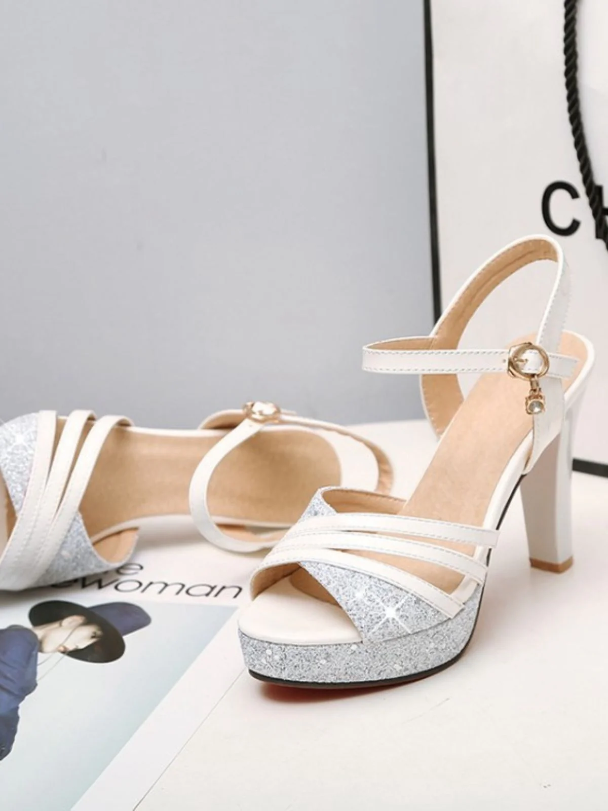 Glitter PU Leather High Heel Sandals - Image 10