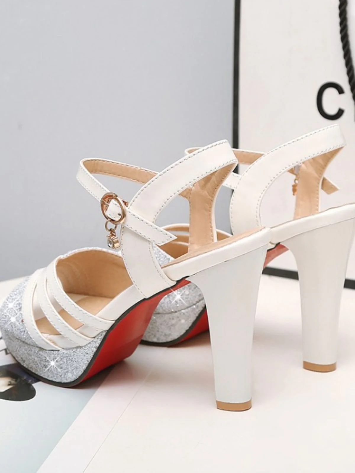 Glitter PU Leather High Heel Sandals - Image 11