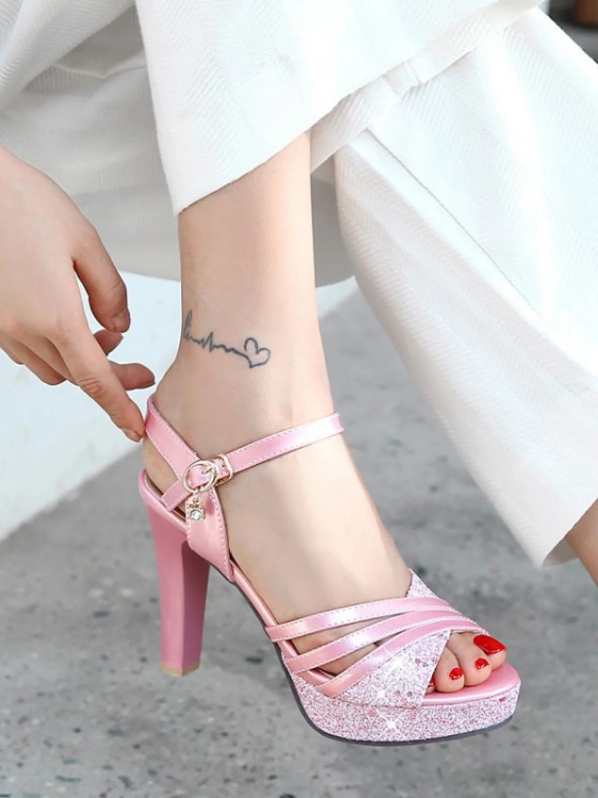 Glitter PU Leather High Heel Sandals - Image 15