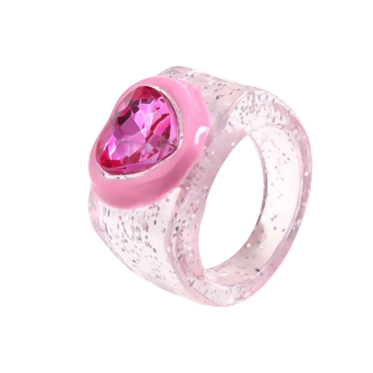 Glittery Pink Diamond Heart Ring - Image 4