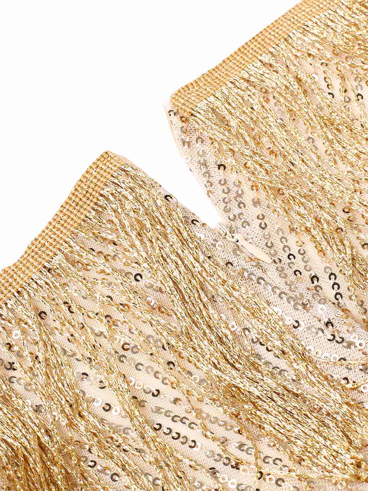 Gold 1920s One Shoulder Sequined Tassel Dress - Image 4