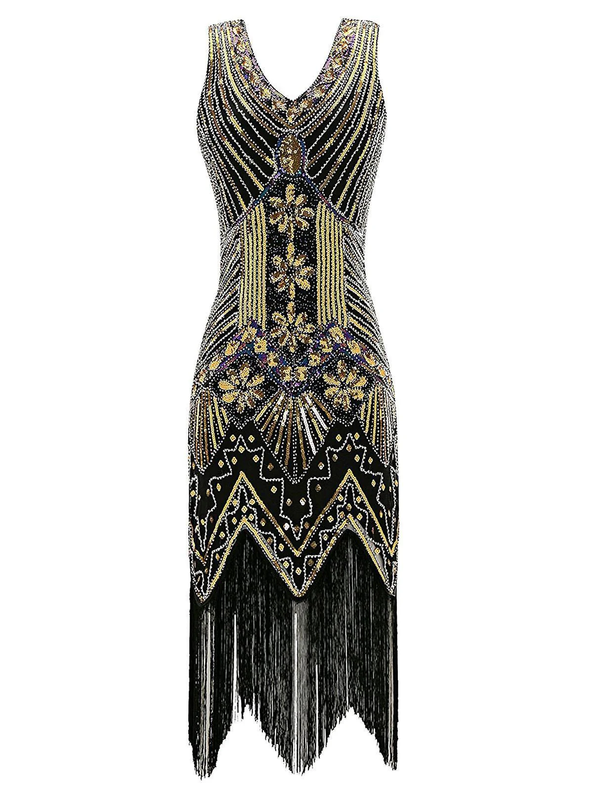 Gold 1920s Sequined Flapper Dress - Image 2