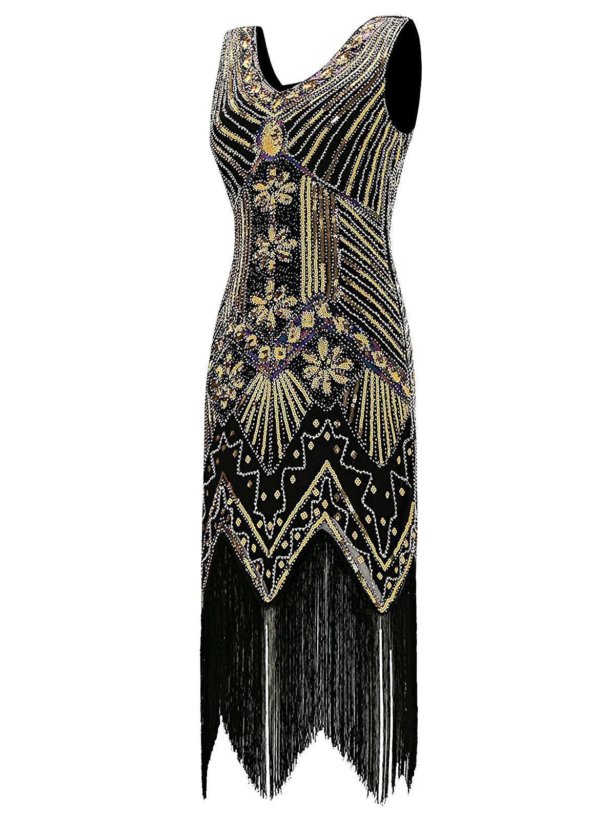 Gold 1920s Sequined Flapper Dress - Image 3