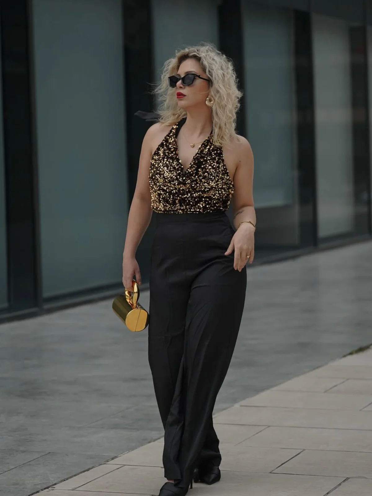Gold 1930s Halter Neck Sequined Jumpsuit - Image 2
