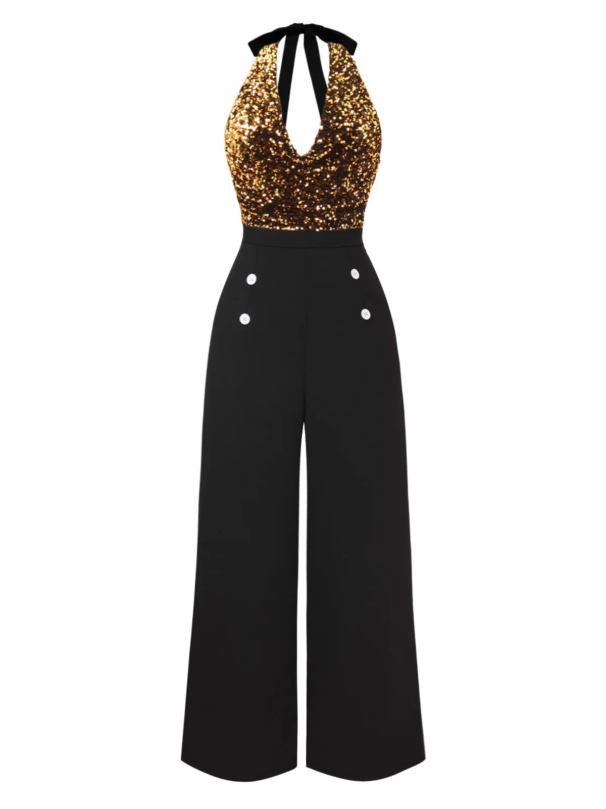 Gold 1930s Halter Neck Sequined Jumpsuit - Image 2