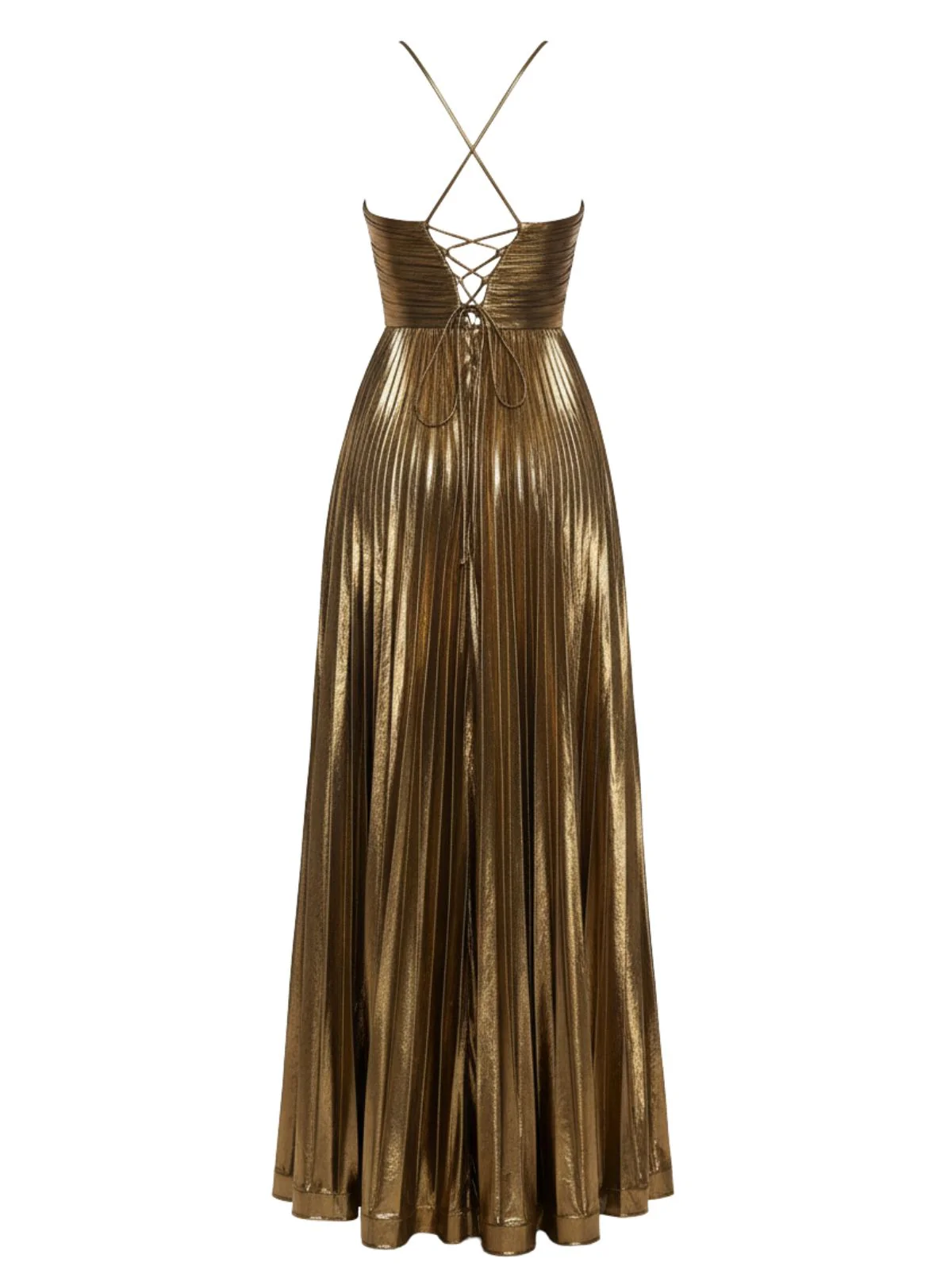 Gold 1930s Metallic Cross Halter Pleated Dress - Image 2