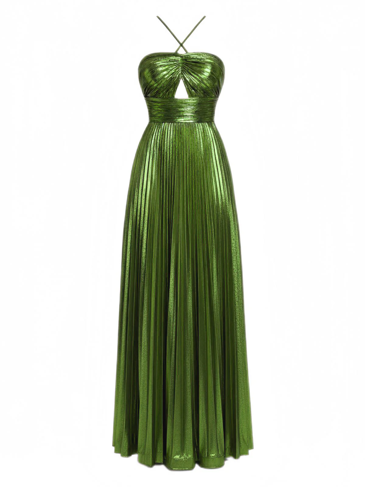 Gold 1930s Metallic Cross Halter Pleated Dress - Image 3