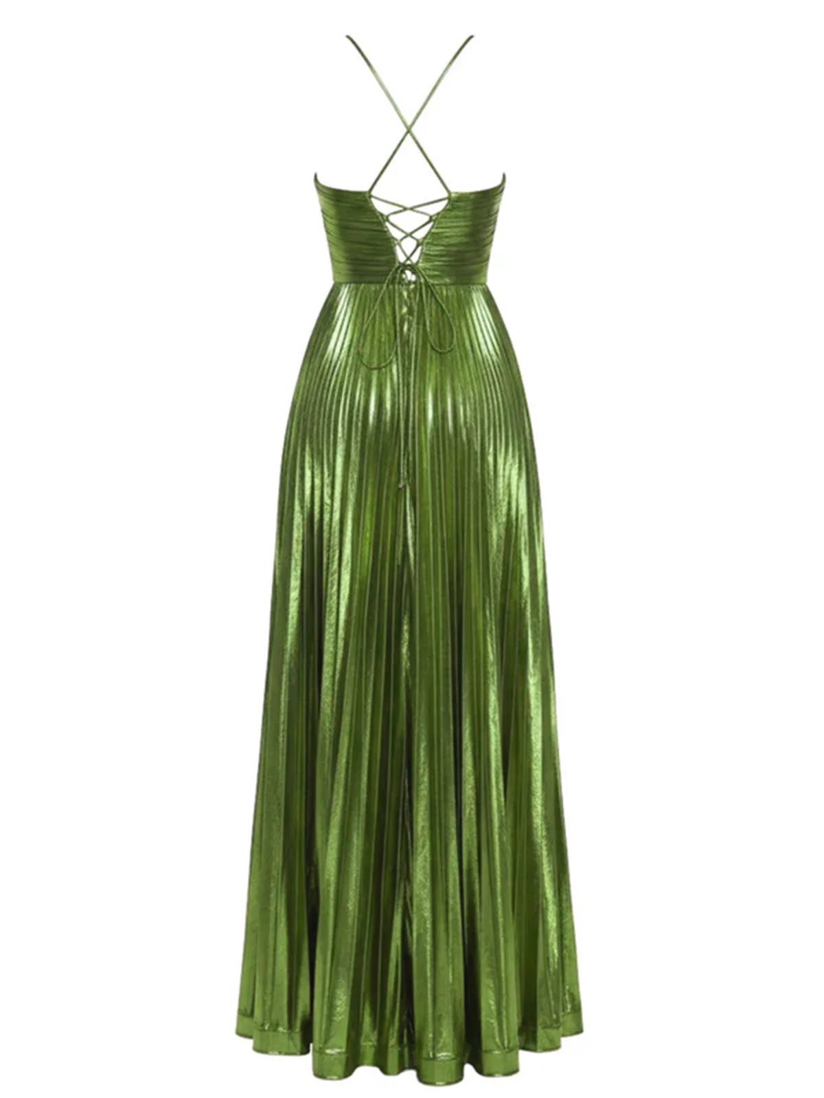 Gold 1930s Metallic Cross Halter Pleated Dress - Image 4