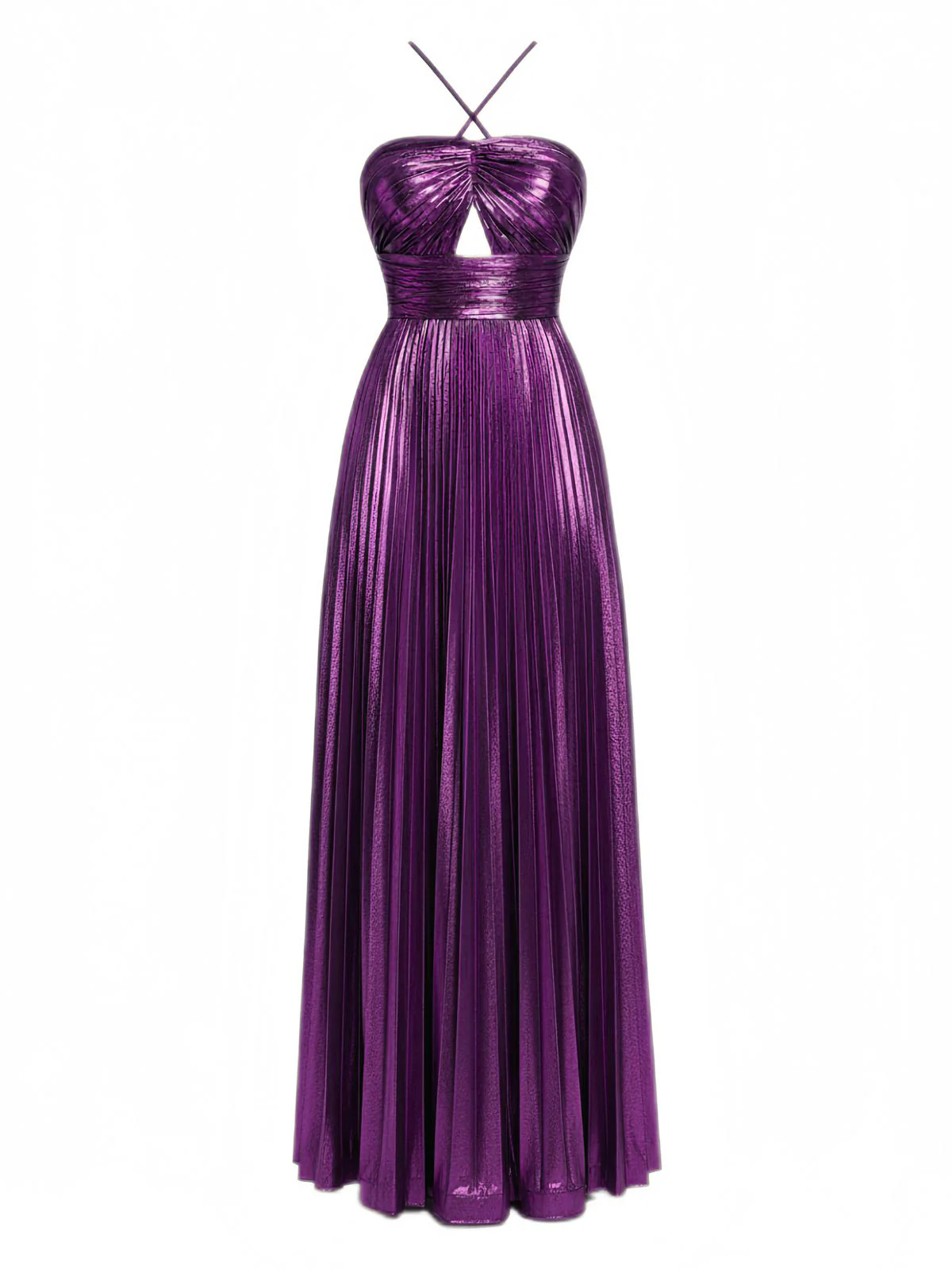 Gold 1930s Metallic Cross Halter Pleated Dress - Image 5