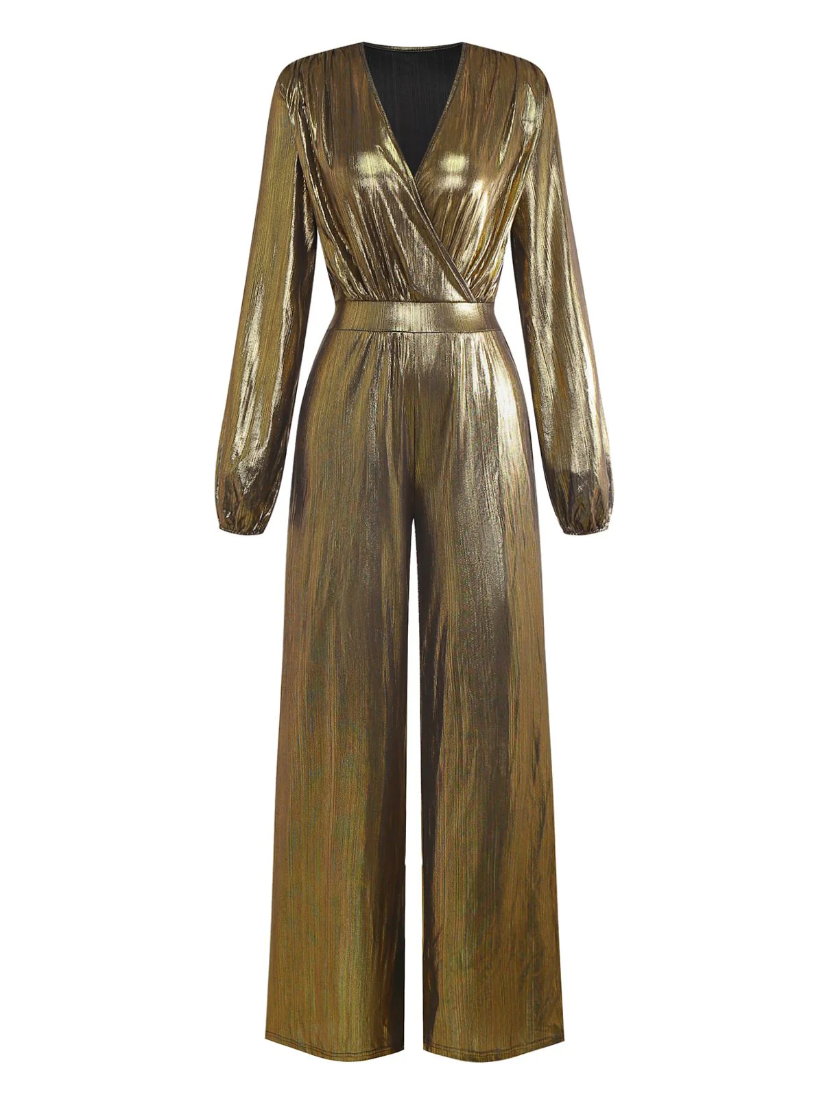 Gold 1930s Metallic Fabric V-Neck Jumpsuit - Image 2