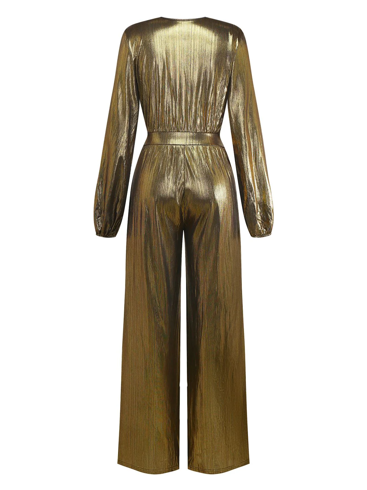 Gold 1930s Metallic Fabric V-Neck Jumpsuit - Image 3