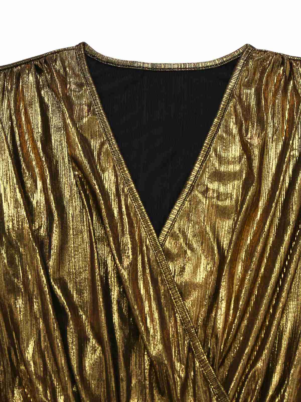 Gold 1930s Metallic Fabric V-Neck Jumpsuit - Image 4