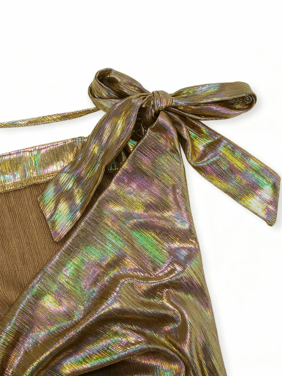 Gold 1930s Metallic Textured Bow Cowl Neck Dress - Image 3