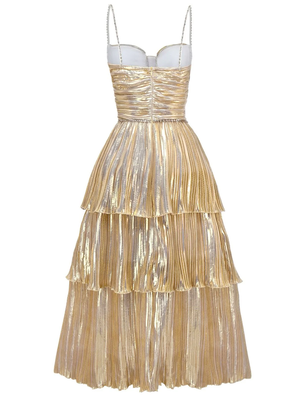 Gold 1930s Metallic Tiered Spaghetti Strap Dress - Image 3