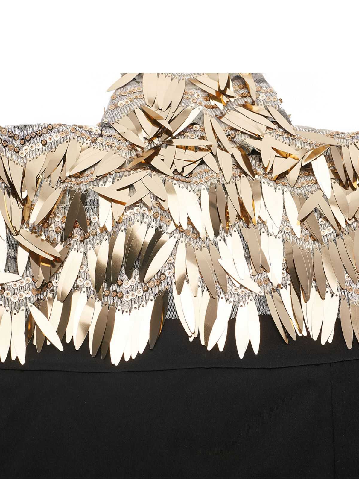 Gold 1930s Sequined Patchwork Halter Backless Evening Dress - Image 6