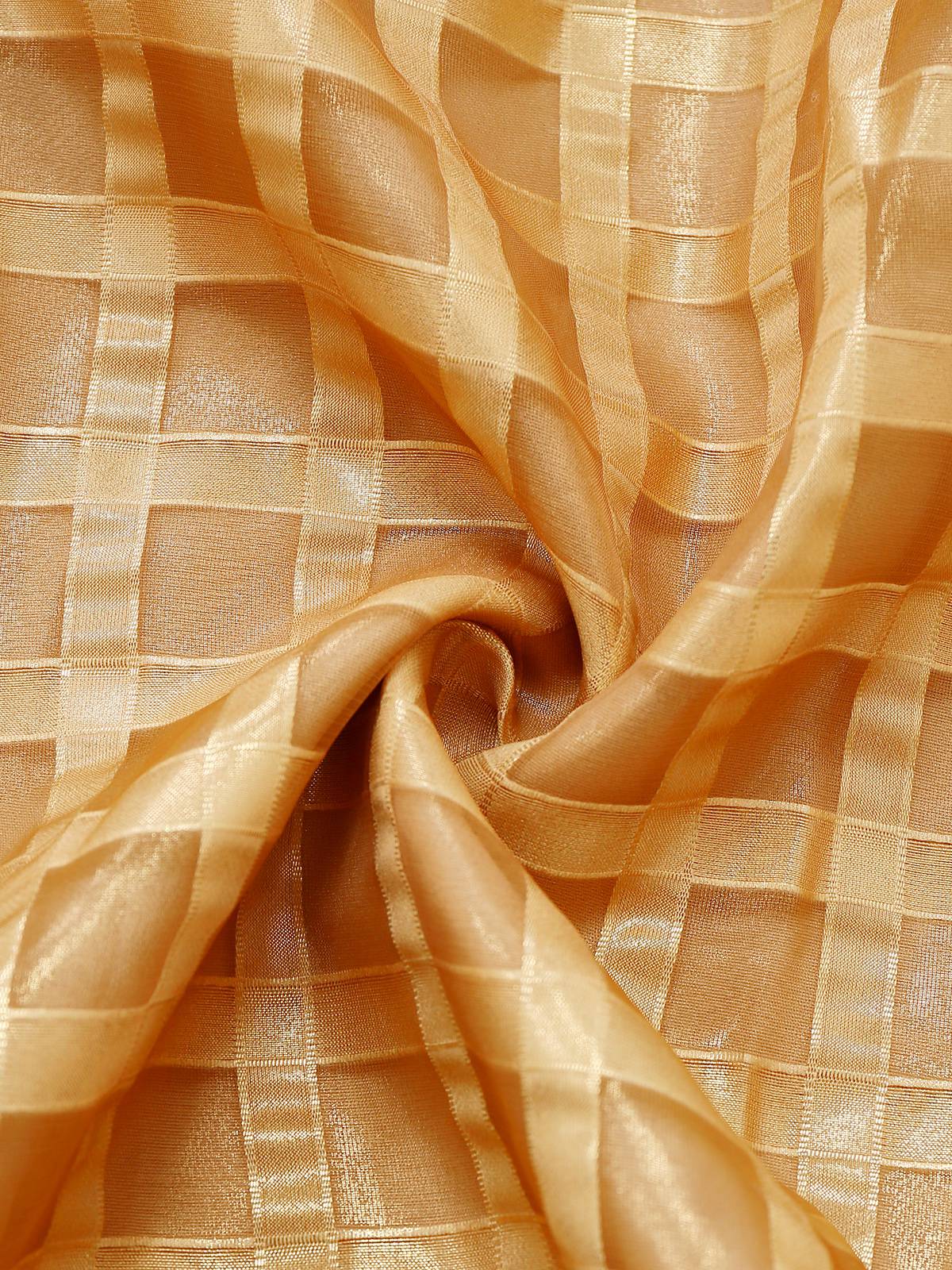 Gold 1940s Sheer Grid Puff-Sleeve Belted Midi Party Dress - Image 6