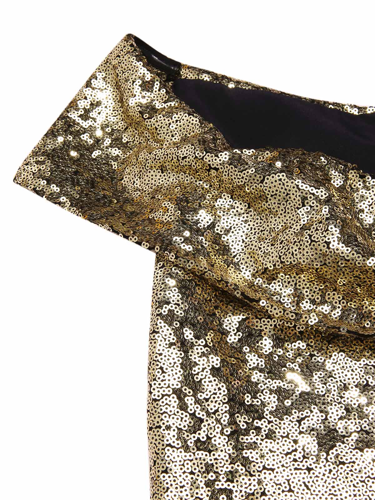 Gold 1950s Off-Shoulder Sequined Swing Dress - Image 7