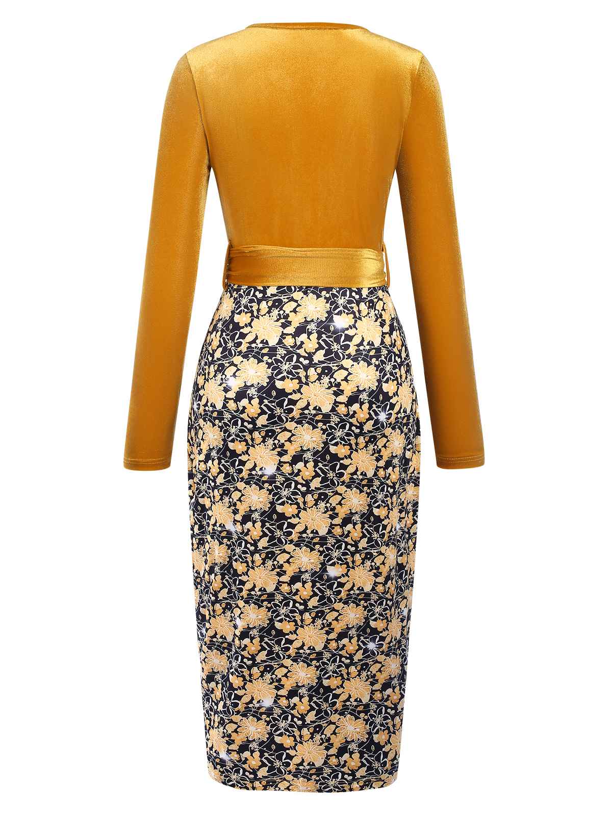 Gold 1960s Floral Patchwork Wrap Belted Dress - Image 2
