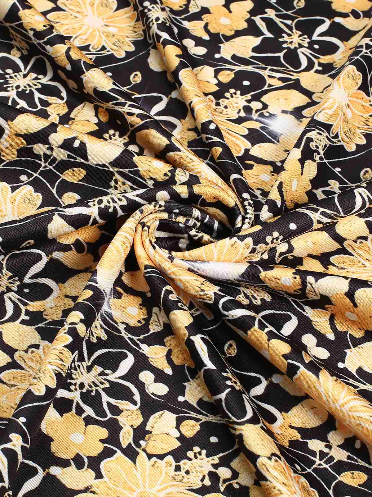 Gold 1960s Floral Patchwork Wrap Belted Dress - Image 4