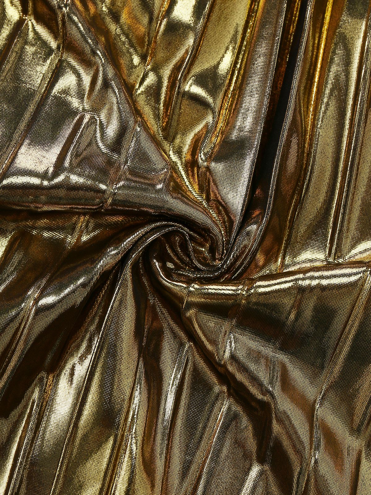 Gold 1960s Metallic Pleated Cutout Party Strap Dress - Image 6