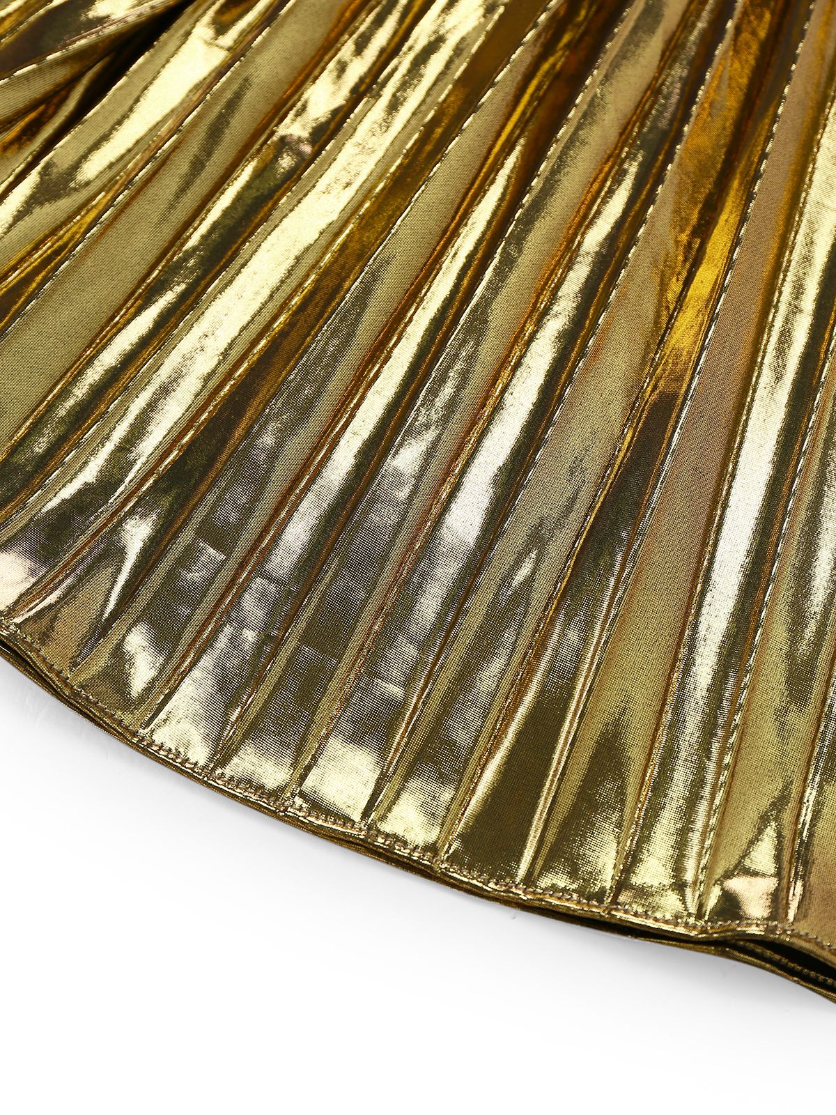 Gold 1960s Metallic Pleated Cutout Party Strap Dress - Image 7