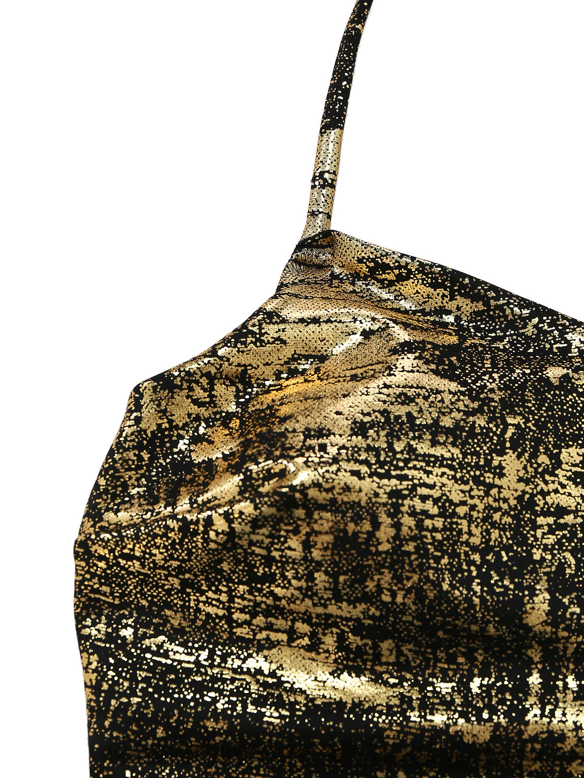 Gold 1970s Distressed Metallic Deep V-Neck One-Piece Swimsuit - Image 4
