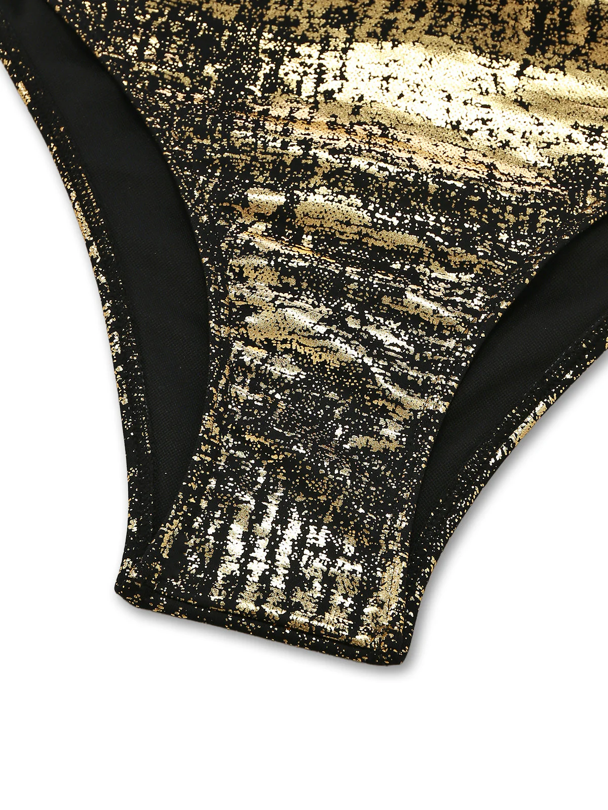 Gold 1970s Distressed Metallic Deep V-Neck One-Piece Swimsuit - Image 6