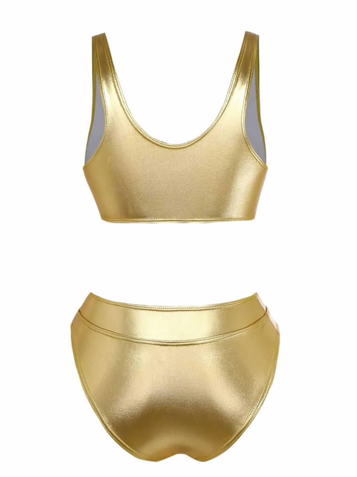Gold 1970s Metallic High-Waist Bikini Set - Image 3