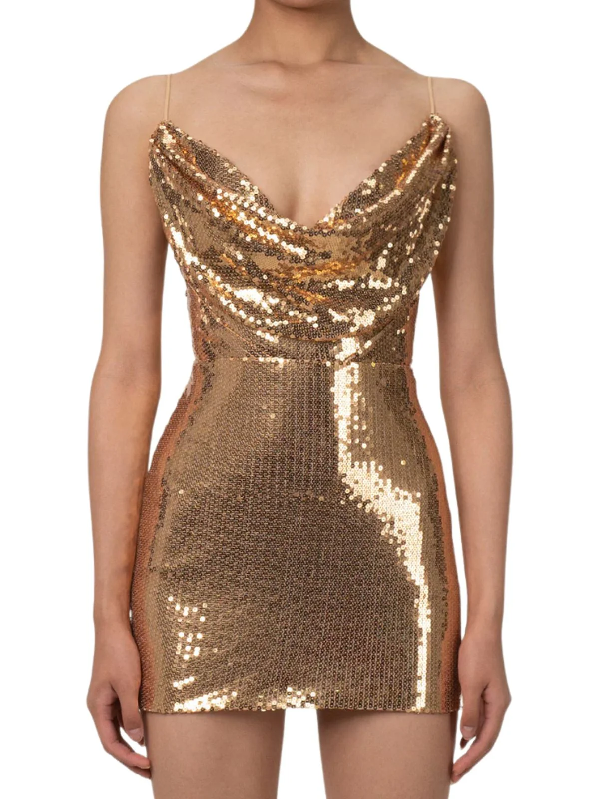 Gold 1970s Solid Sequined Mini Party Dress - Image 2