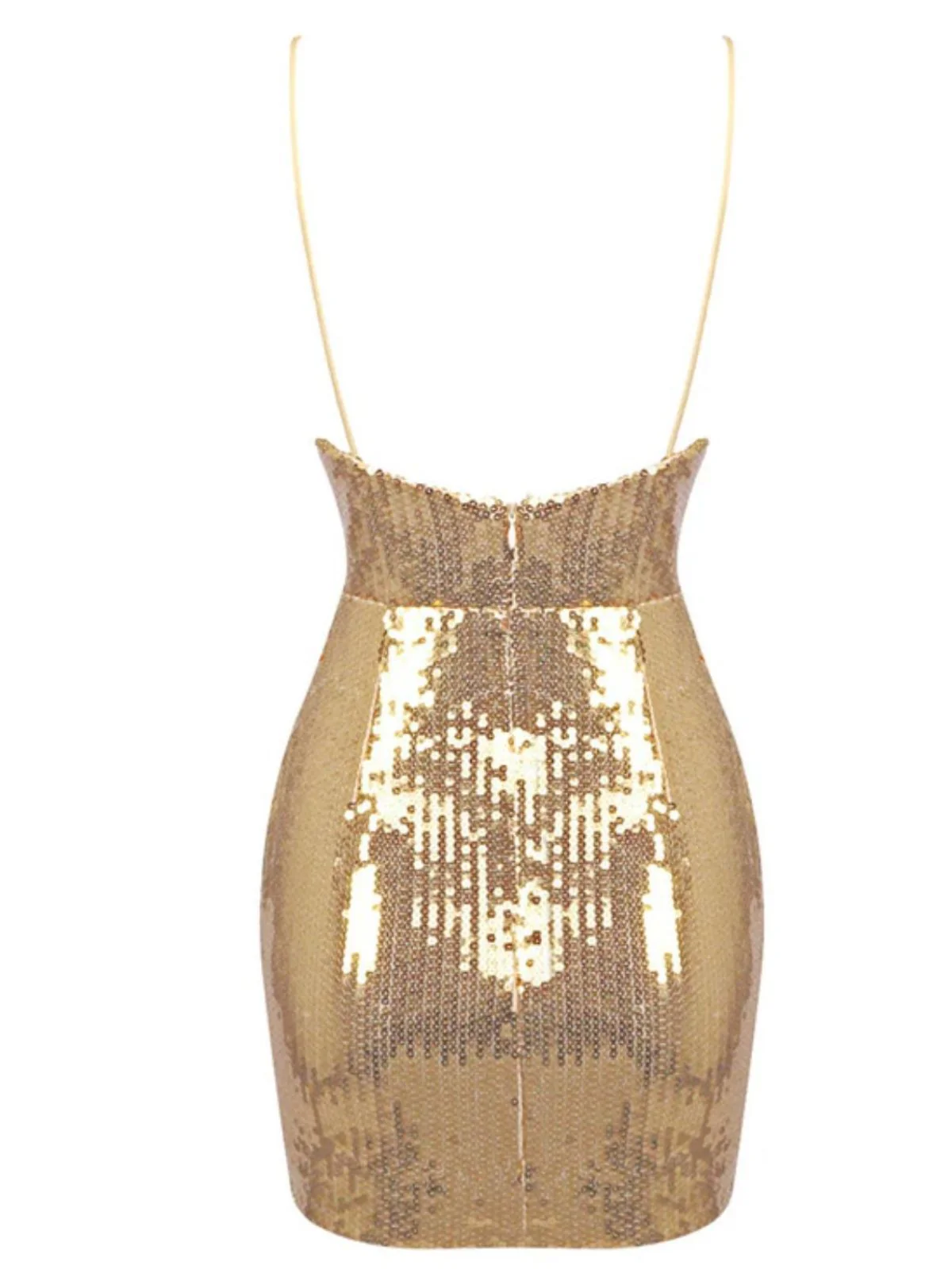 Gold 1970s Solid Sequined Mini Party Dress - Image 4