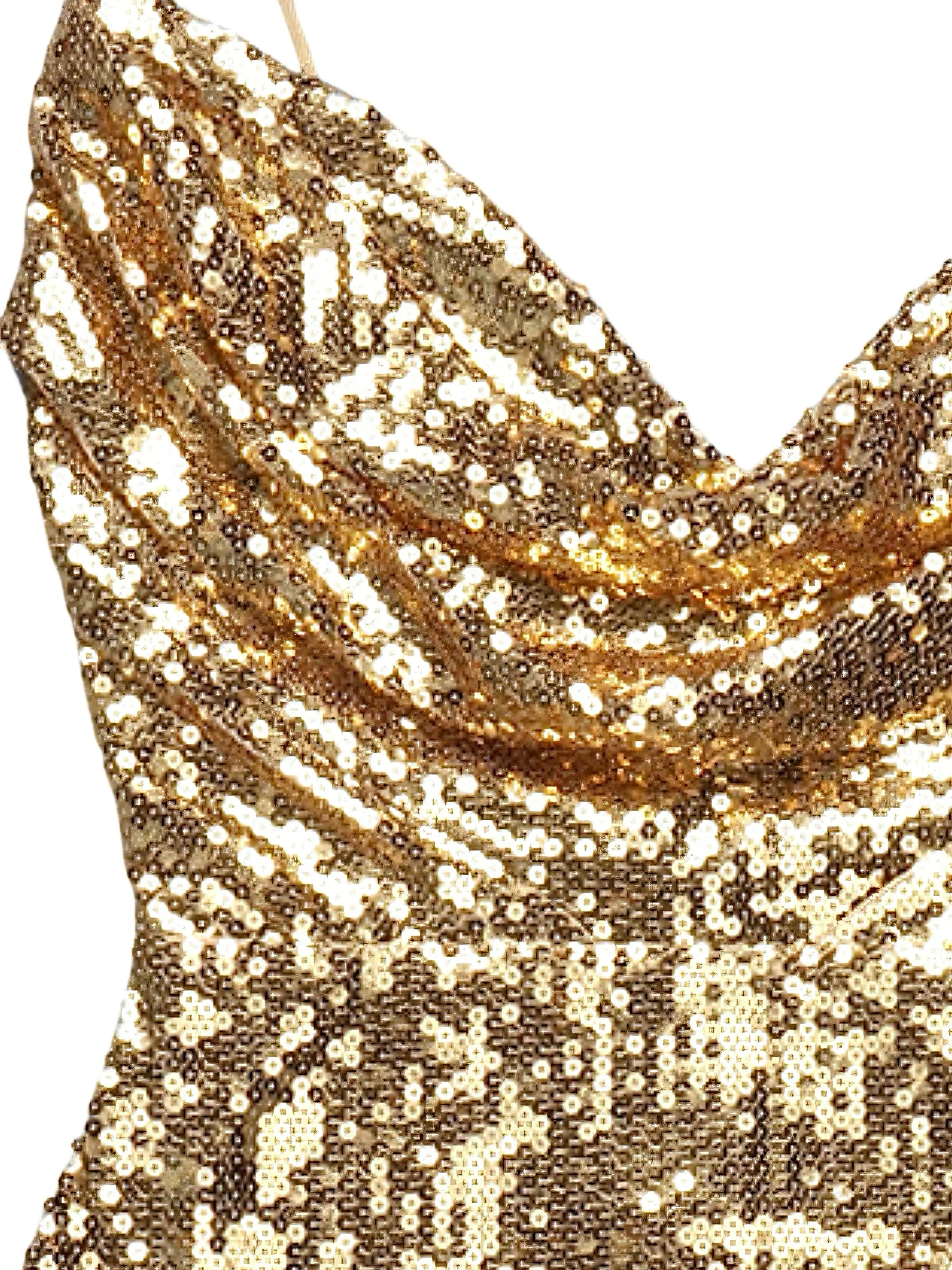 Gold 1970s Solid Sequined Mini Party Dress - Image 5
