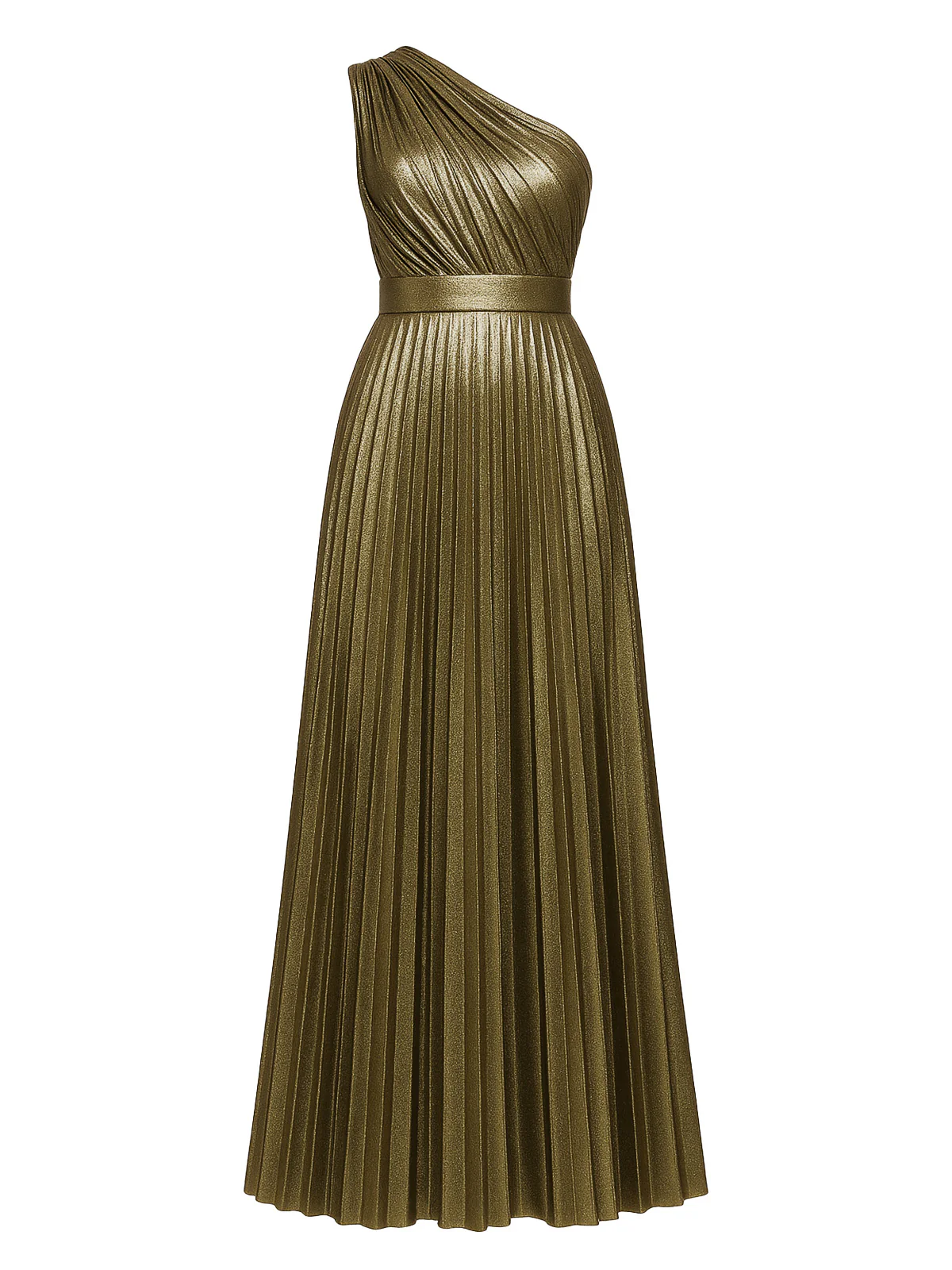 Gold 1980s Metallic One-Shoulder Pleated Party Dress - Image 2