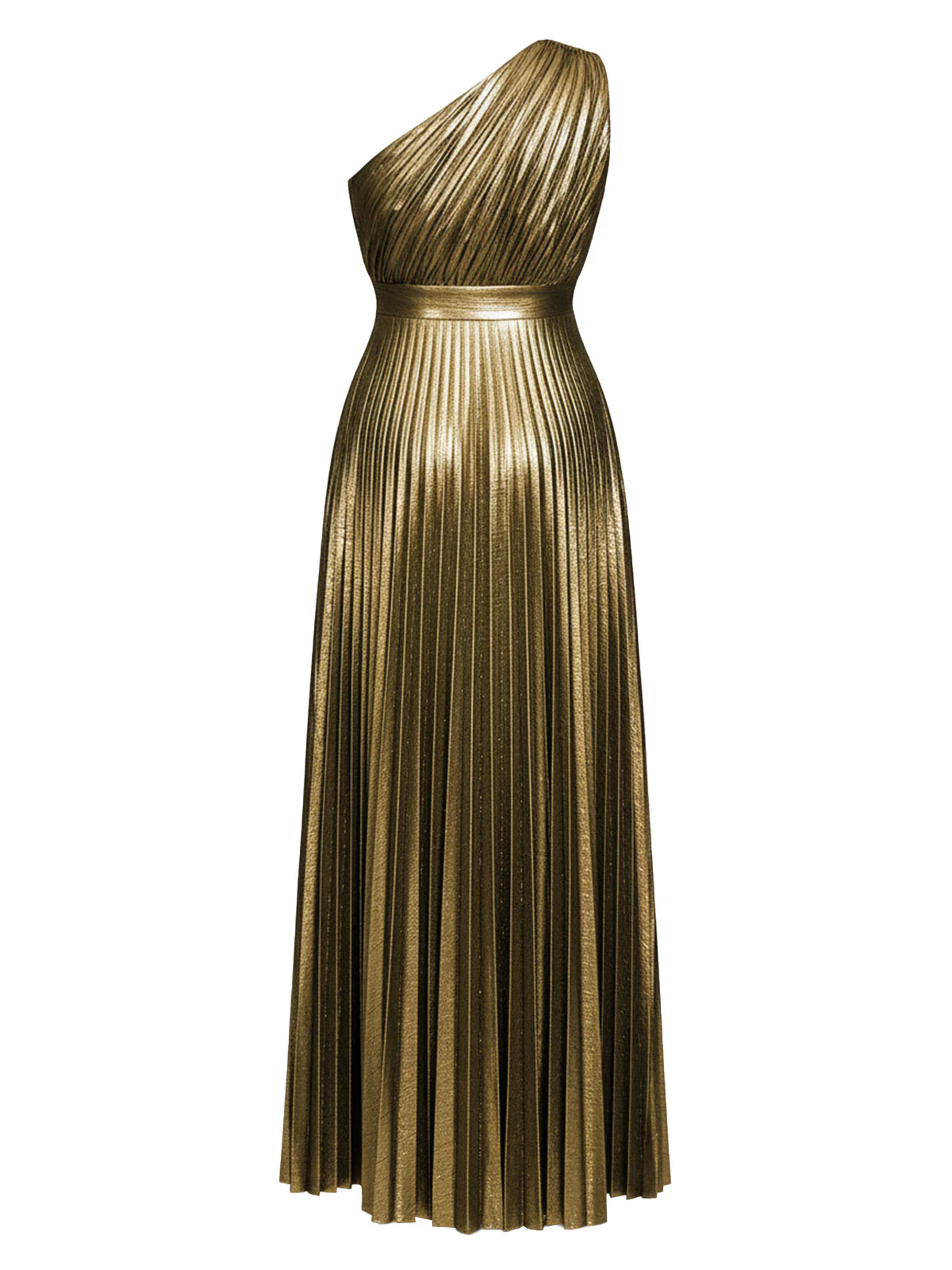 Gold 1980s Metallic One-Shoulder Pleated Party Dress - Image 3