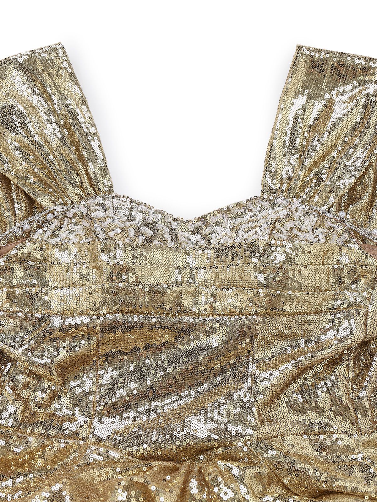 Gold 1980s Off-Shoulder Sequin Party Dress - Image 4