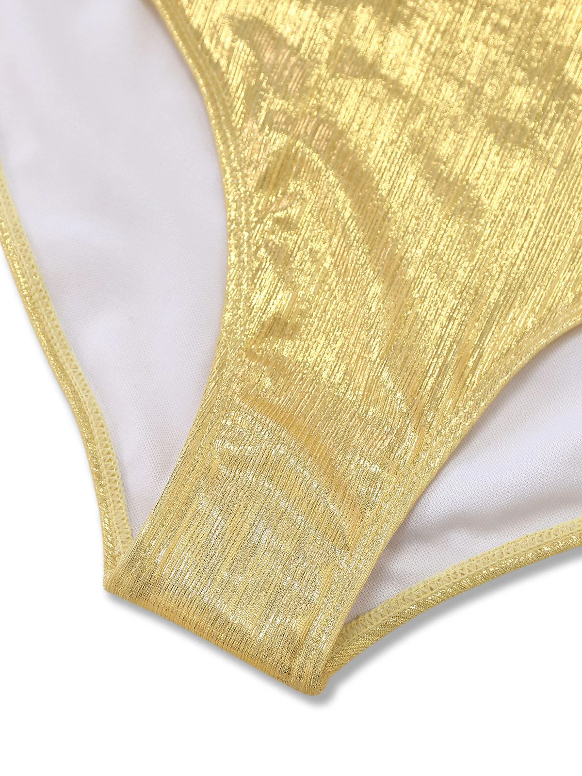 Gold 1980s Ruched Pearl Straps One-Piece Swimsuit - Image 7
